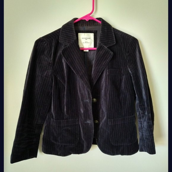 Cropped Velvet Blazer- Navy Pinstripe, sz Medium - Picture 4 of 4